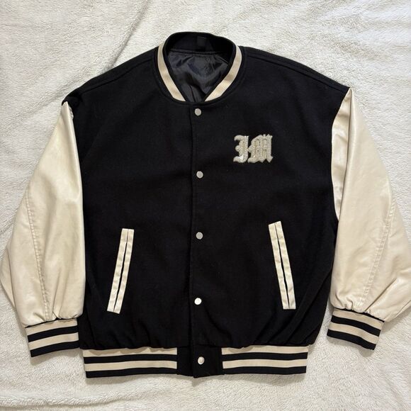 Daisy Mens Letterman Varsity Jacket Size Large Black and White Casual - Picture 1 of 10